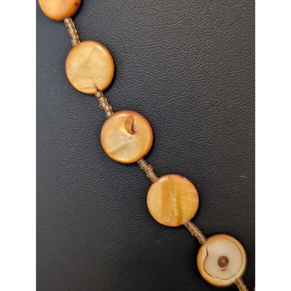 Round Gold Shell Bead Donut Jasper Pendant Barrel Clasp 18" Necklace - Picture 4 of 6